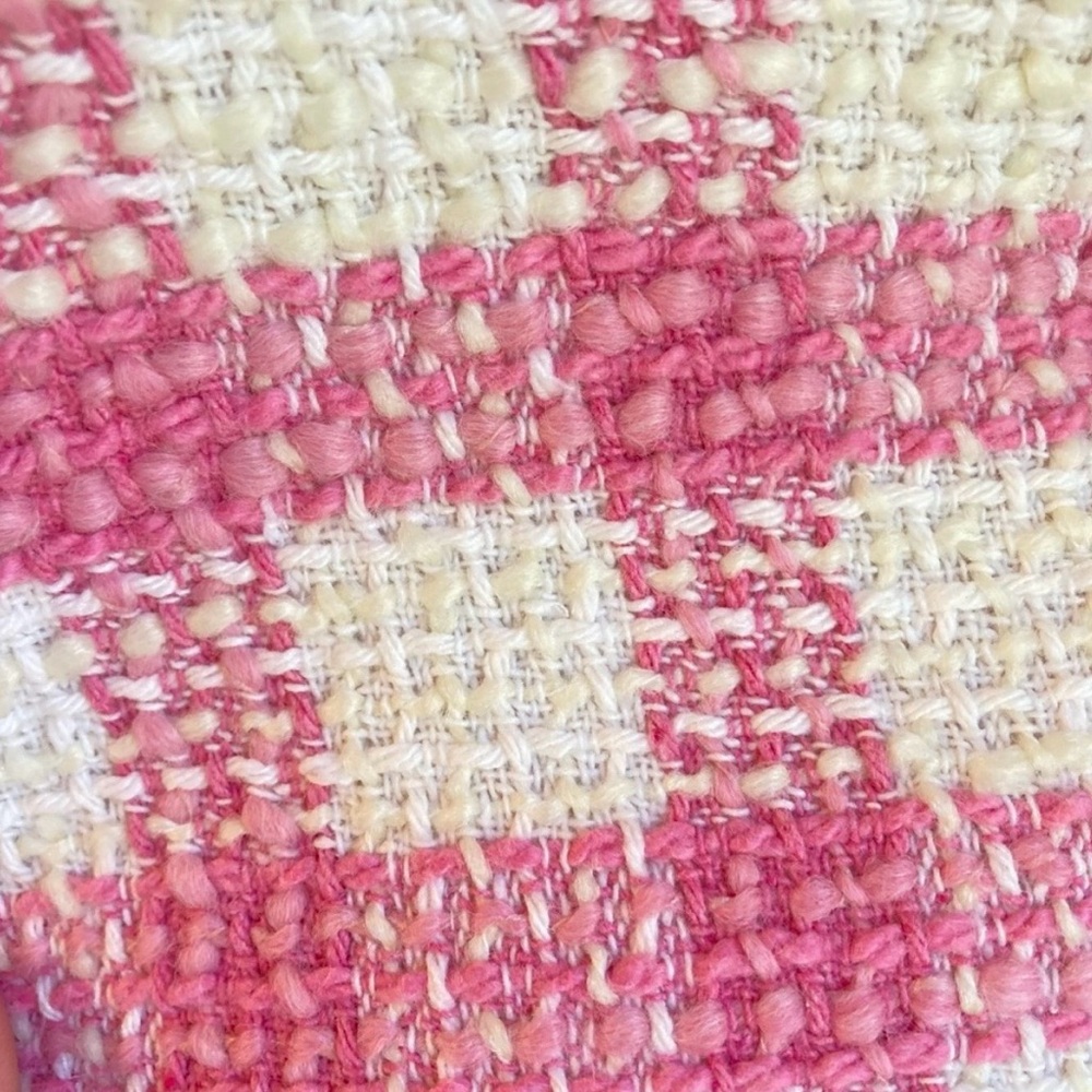 MANGO Pink White Plaid Check Tweed Cropped Blazer Jacket. - Picture 5 of 16